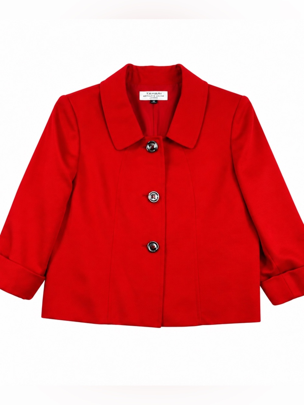 Tahari Arthur S Levine Size 16 Red Textured 3/4 Sleeve Button Front Blazer